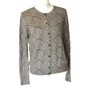 LOFT Stripe‎ button up cardigan sweater Beige Black L